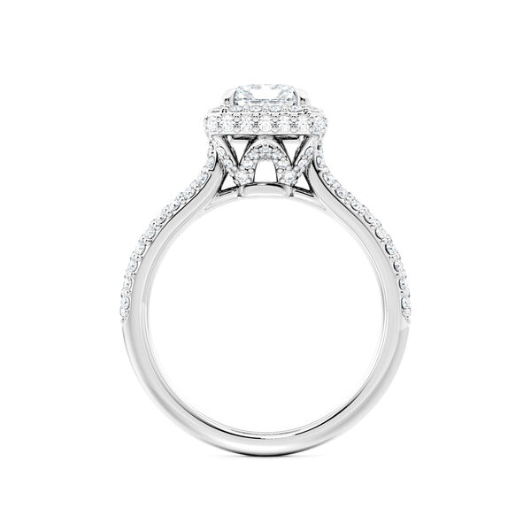 Emerald Cut Diamond Engagement Ring With Single Halo And Diamond Band